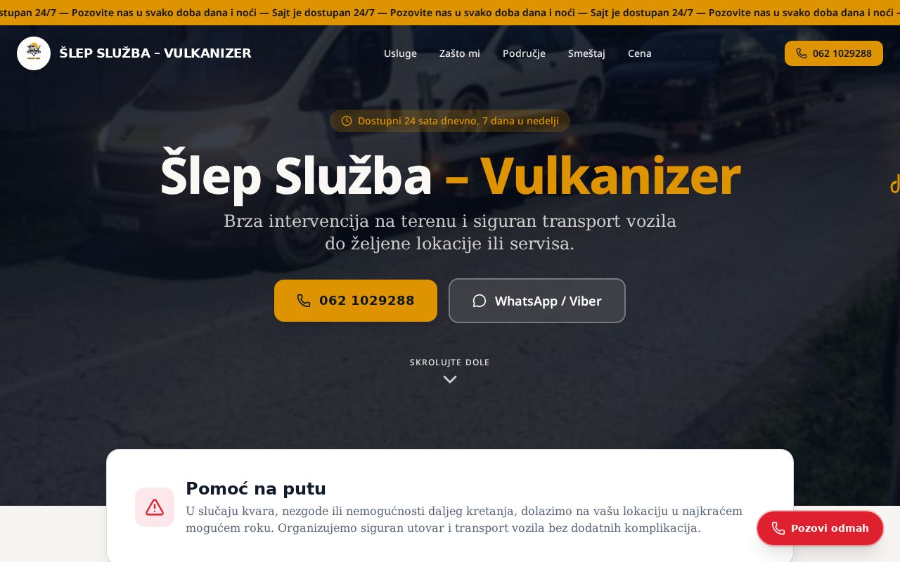 Šlep služba Marjanović — početna stranica
